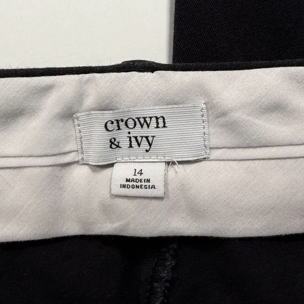 Crown & Ivy Women's‎ Chino Pant Black Straight Leg 14 Cotton Blend